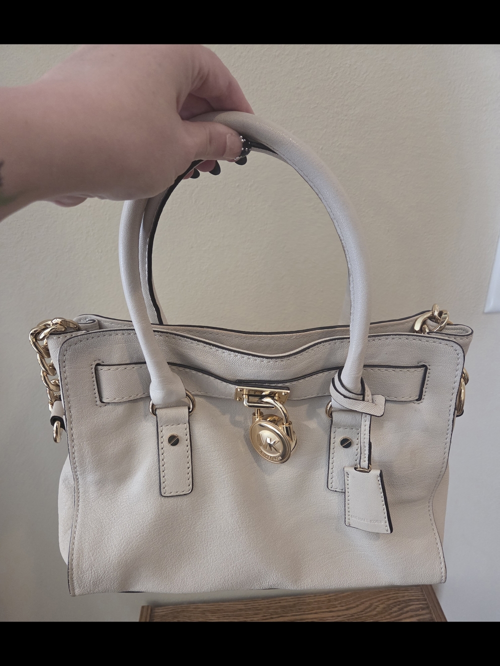 Michael Kors Cream Leather Satchel with Gold Hardware